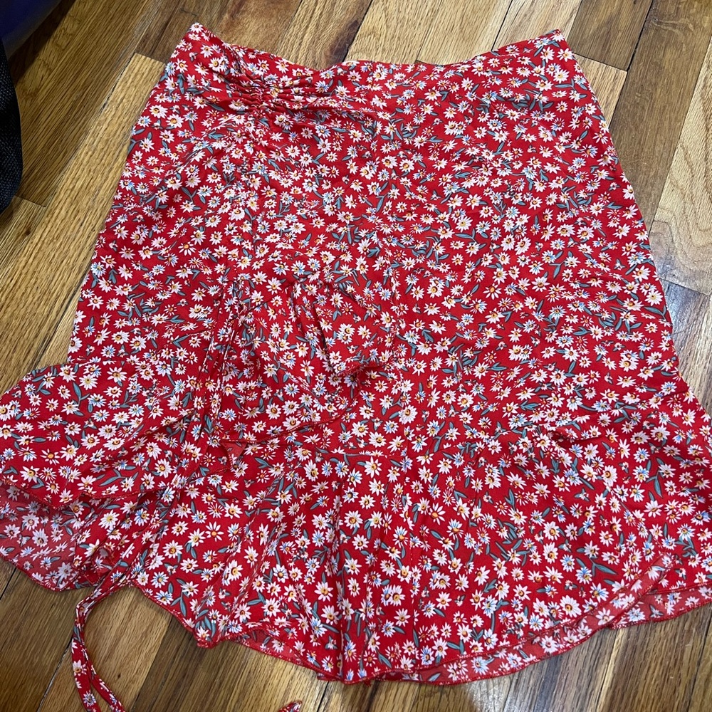 SHEIN Bundle: Dark Wash Jeans, Two Toned Jeans, Red Floral Skirt, Rainbow Tube